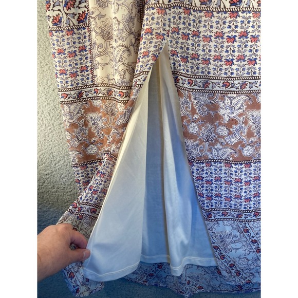 Lily Rose Maxi Dress Womens Medium Beige‎ Blue Floral Boho Lined V Neck Babydoll - Picture 7 of 11